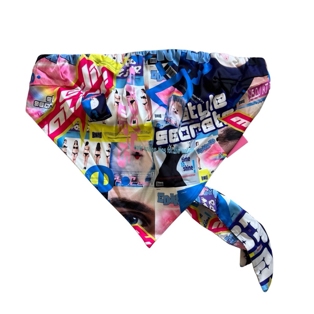 Edikted Magazine Print Tie-Front Bandana Crop Top | M/L NWT